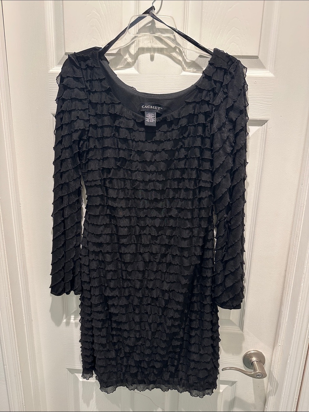 Cachet Black Layered Ruffle Long-Sleeve Dress Size 10